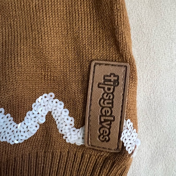 Tipsy Elves Brown V-Neck Sweater with Red and Green Accents - Picture 5 of 9